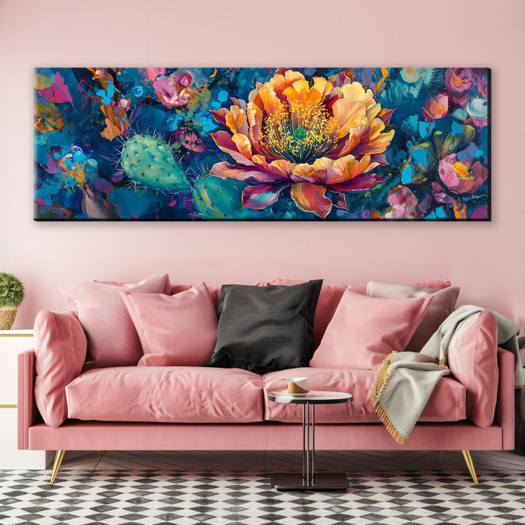 Southwest Cactus Wall Art – Panoramic Framed Gallery Wrapped Canvas, Large Saguaro Print