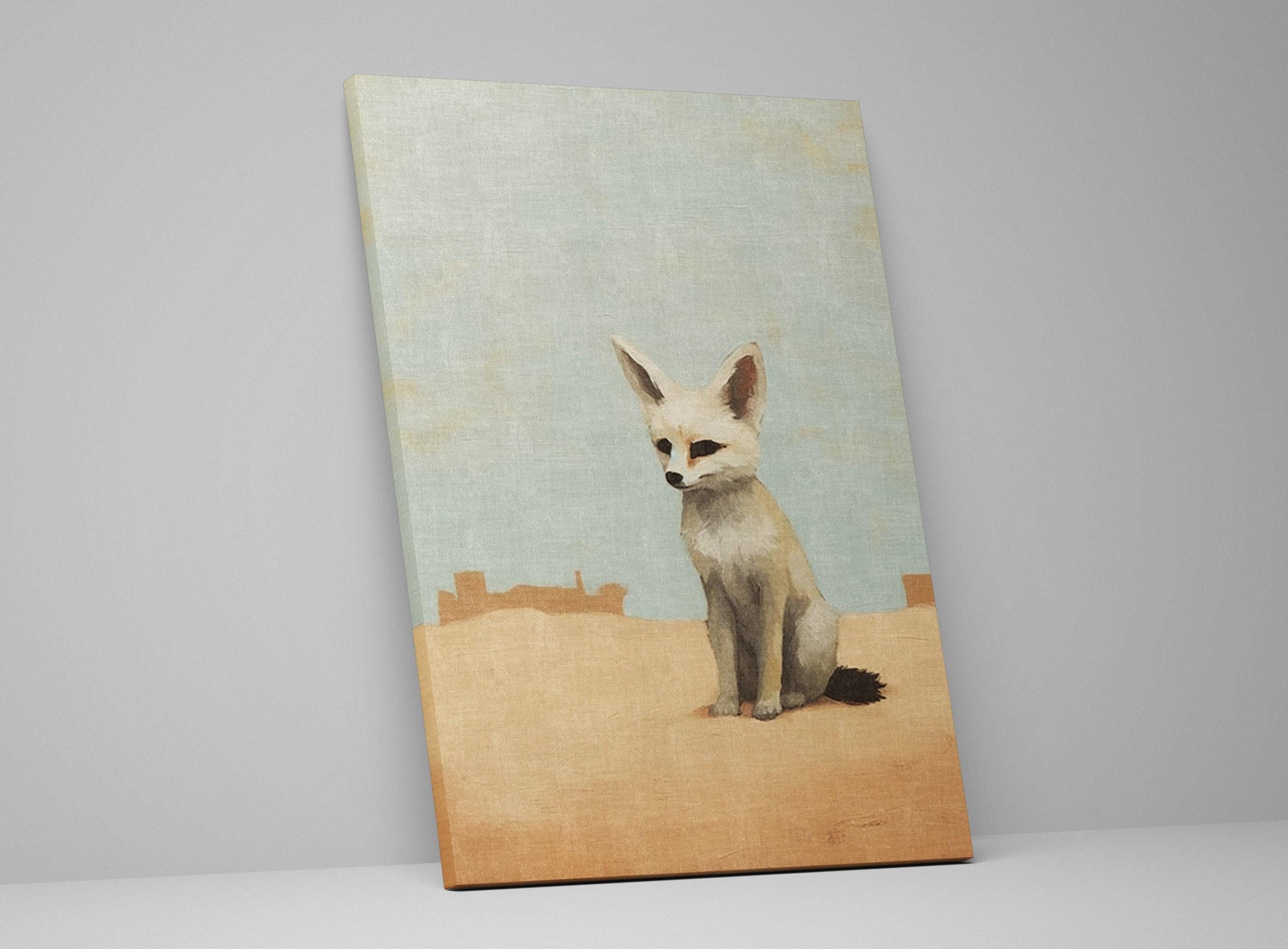 Desert Fox Wall Art - Minimalist Southwest Canvas Print | Large Fennec Fox Painting