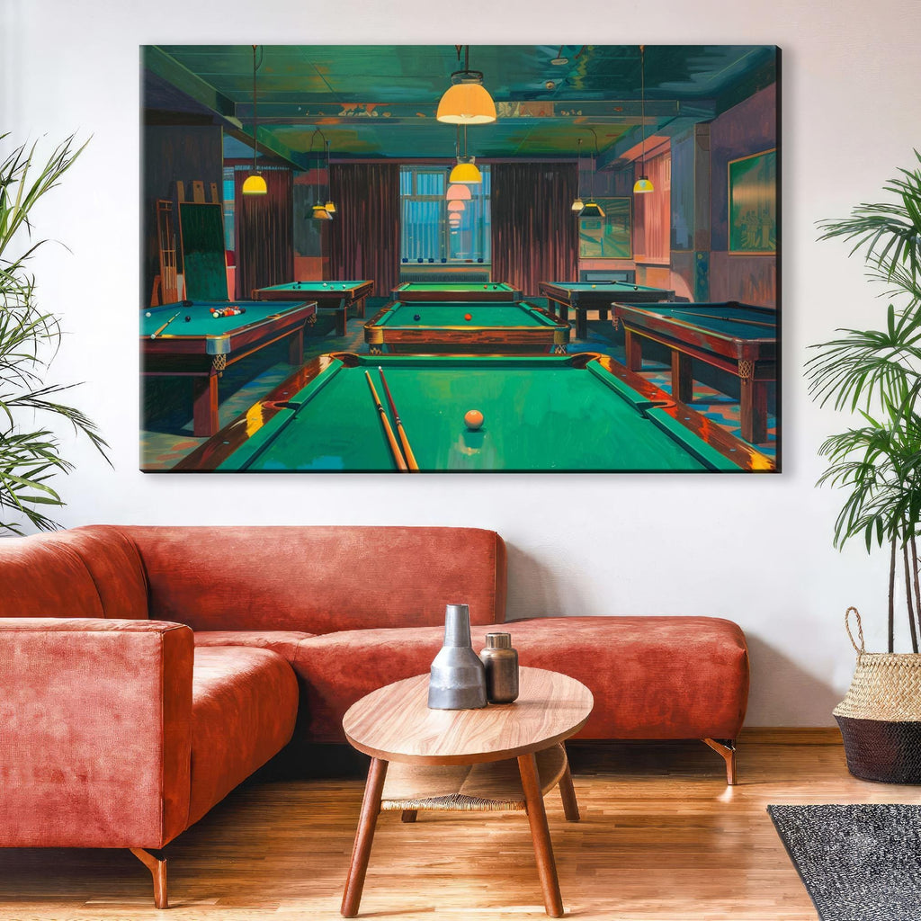 Pool Hall Canvas – Vintage Pool Art | Extra Large Gallery Wrapped Canvas Print