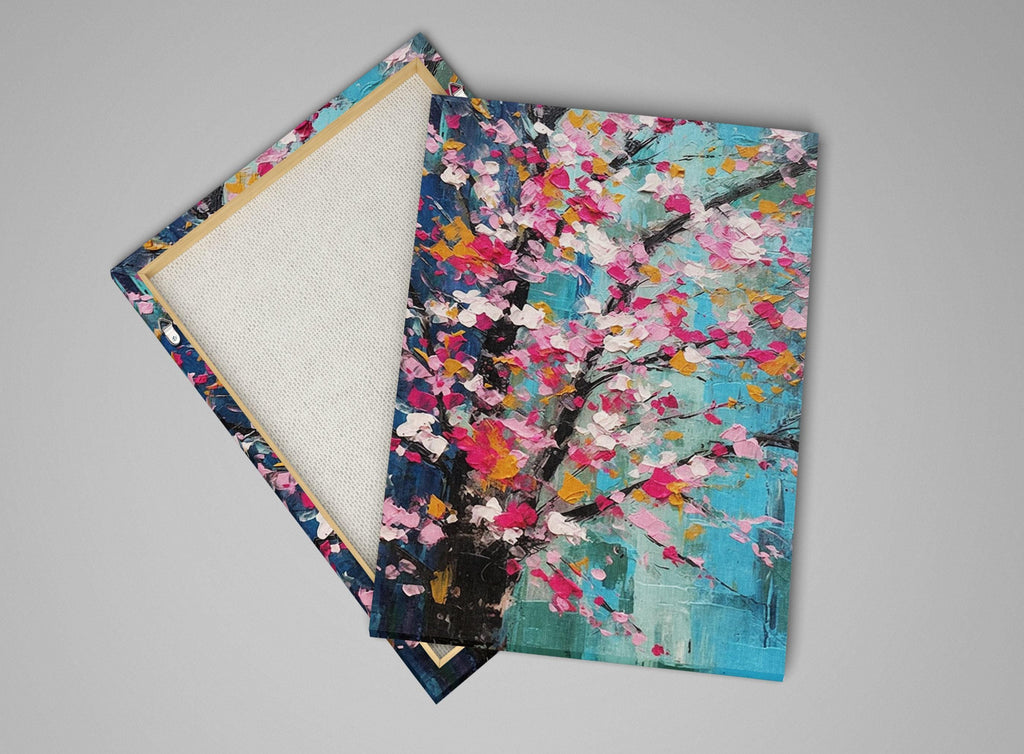 Cherry Blossom Canvas – Large Canvas Art | Abstract Floral Wall Decor in Pink & Blue