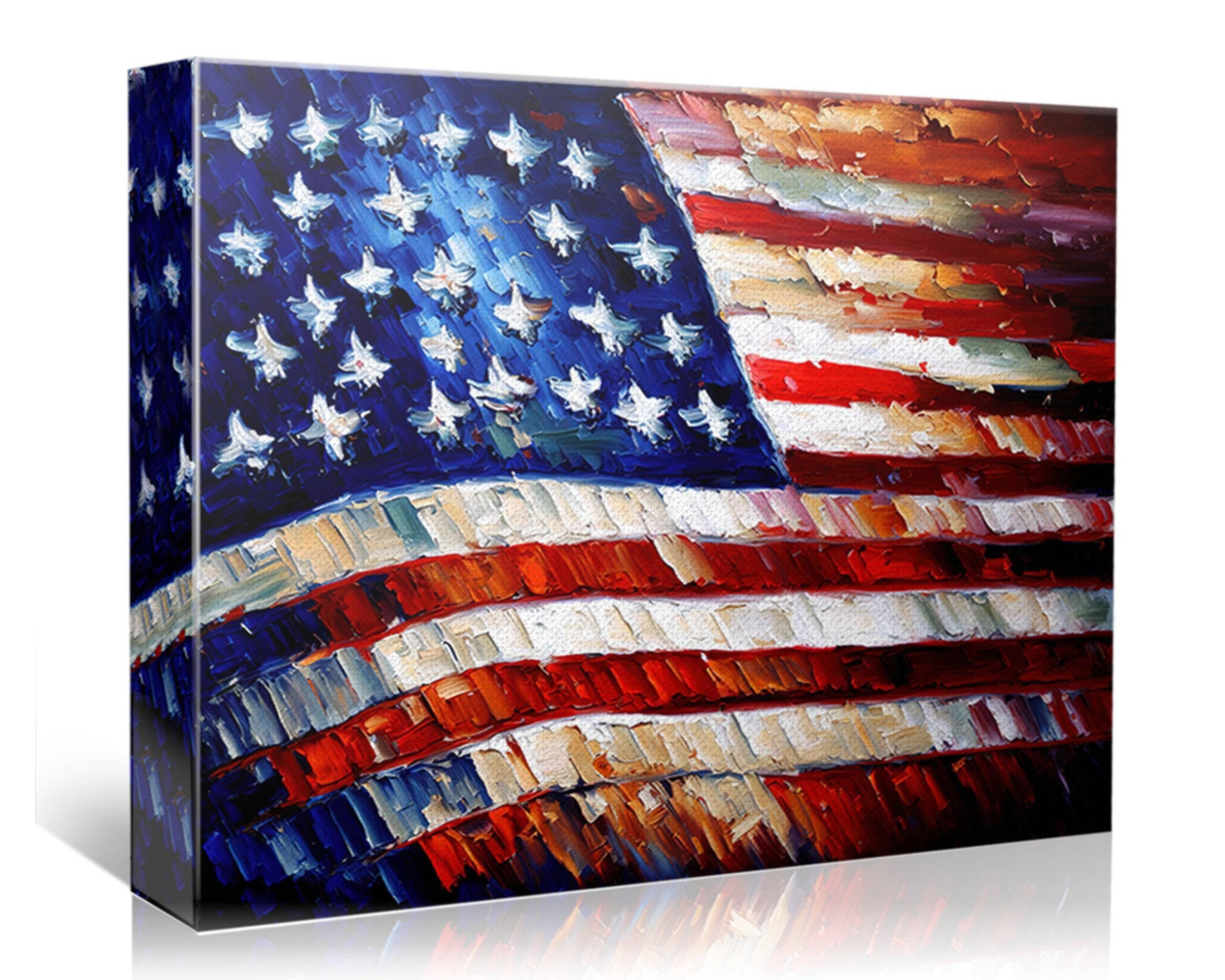 American Flag Canvas | Patriotic Wall Art - Red White Blue Artwork, Fade Resistant Print
