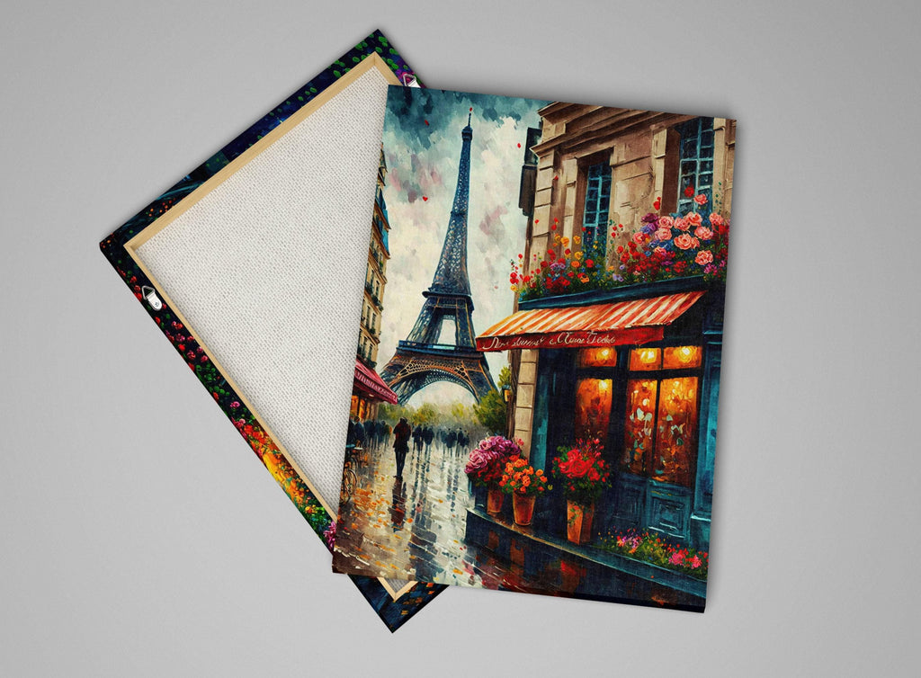 French Bistro Canvas - Paris Street Scene With Eiffel Tower Print | Gallery Ready Frame