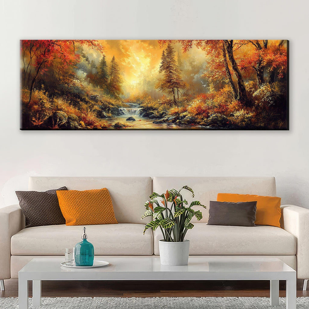 Panoramic Wall Art – Golden Hour Fall Landscape, Framed Canvas, Extra Large