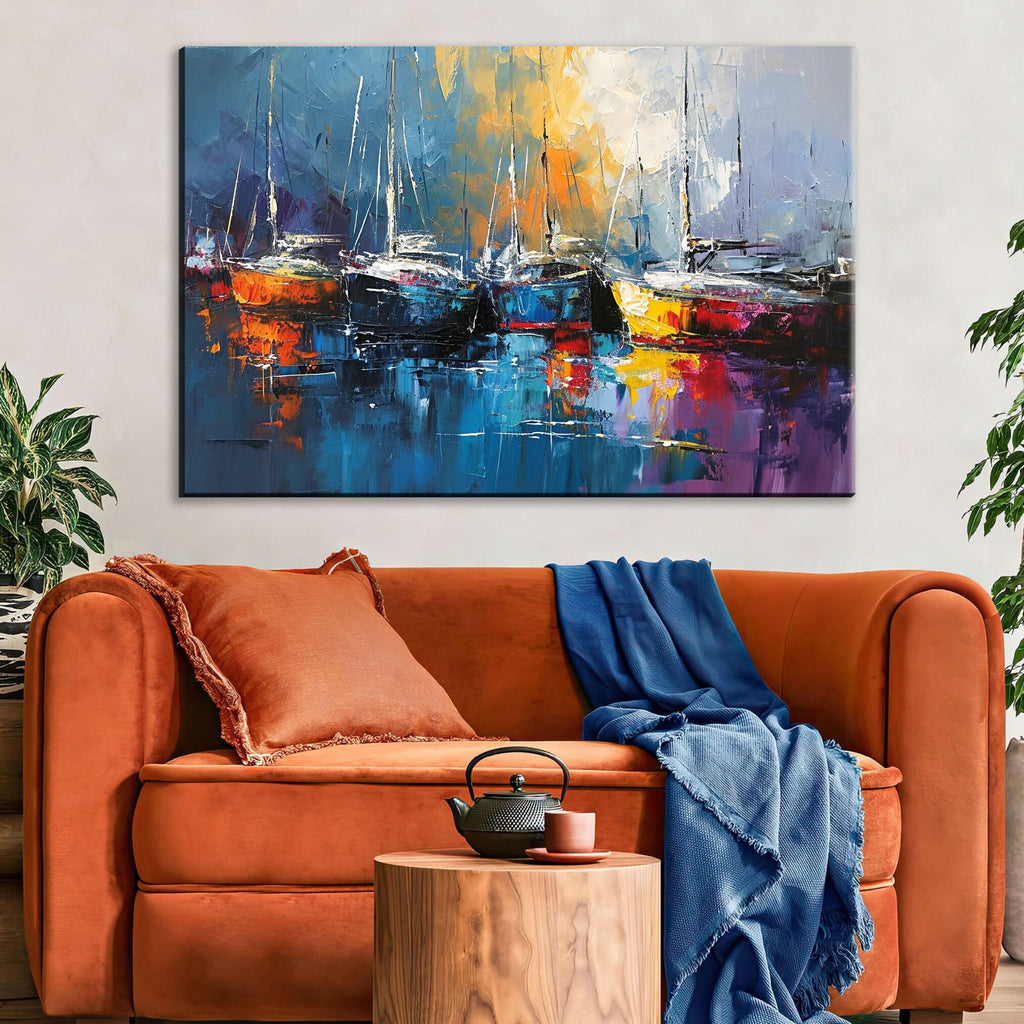 Sailboat Harbor Art - Large Canvas Sailboat Print | Nautical Decor Art, Coastal Home Decor