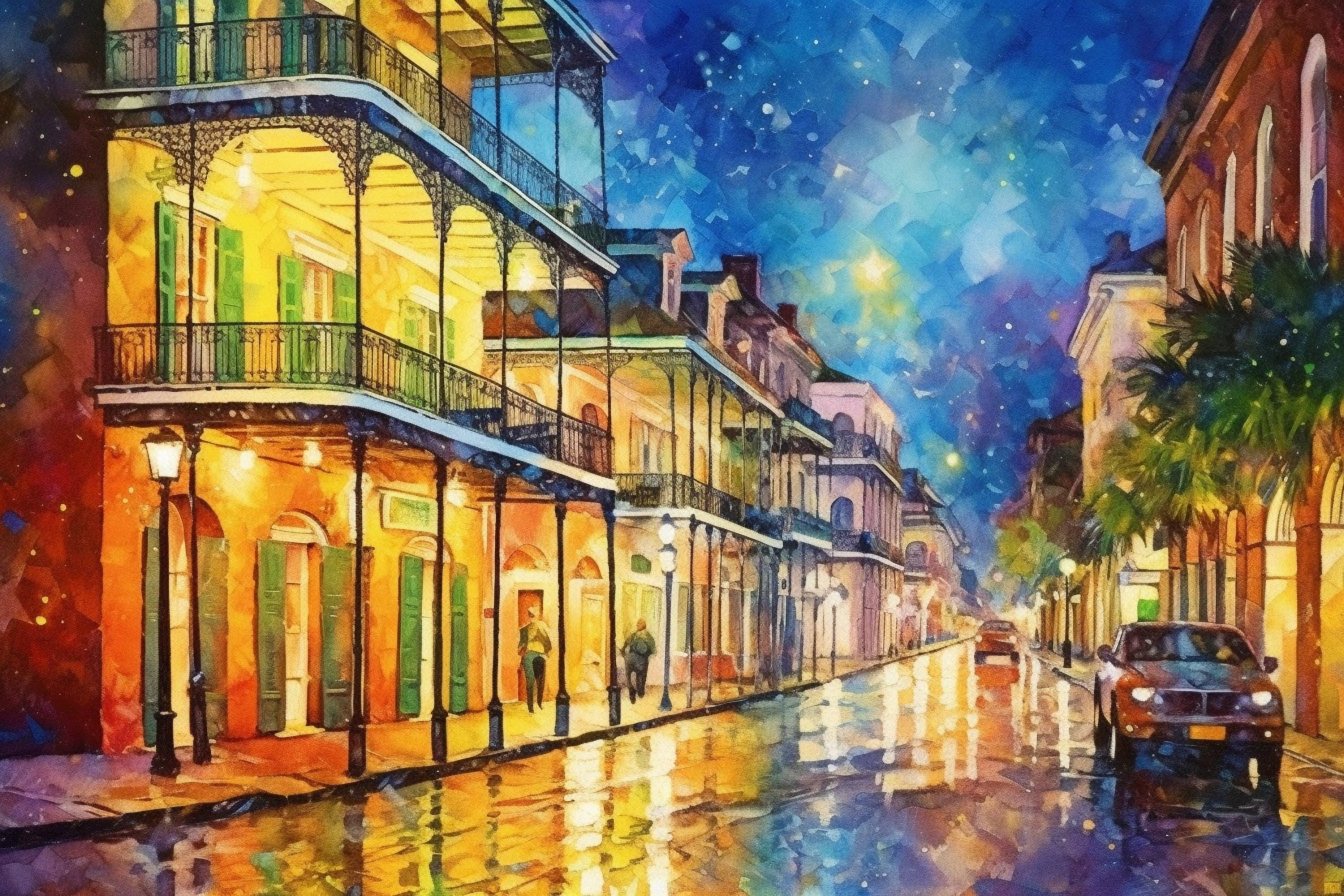 French Quarter Streets - New Orleans Watercolor, Giclee Print on Canvas, Artist Paper, Watercolor Paper, Available in Extra Large Sizes