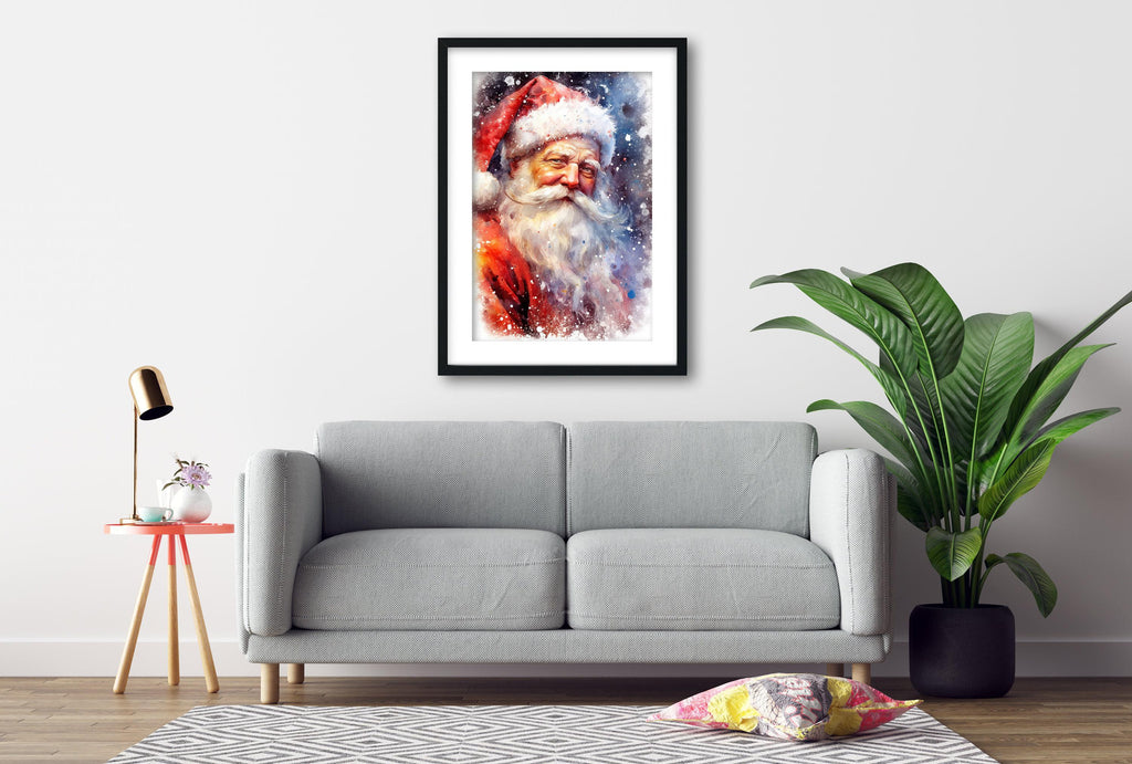 Santa Claus Watercolor Print - Cozy Holiday Art, Giclee Print on Canvas, Artist Paper, Watercolor Paper, Available in Extra Large Sizes