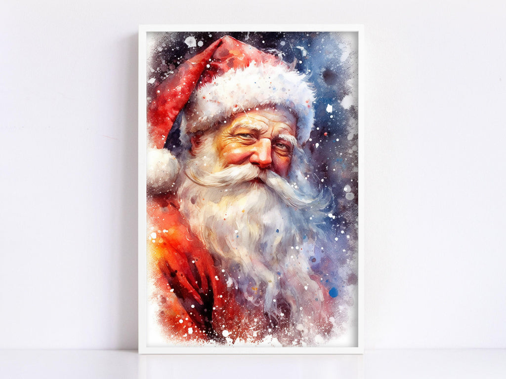 Santa Claus Watercolor Print - Cozy Holiday Art, Giclee Print on Canvas, Artist Paper, Watercolor Paper, Available in Extra Large Sizes
