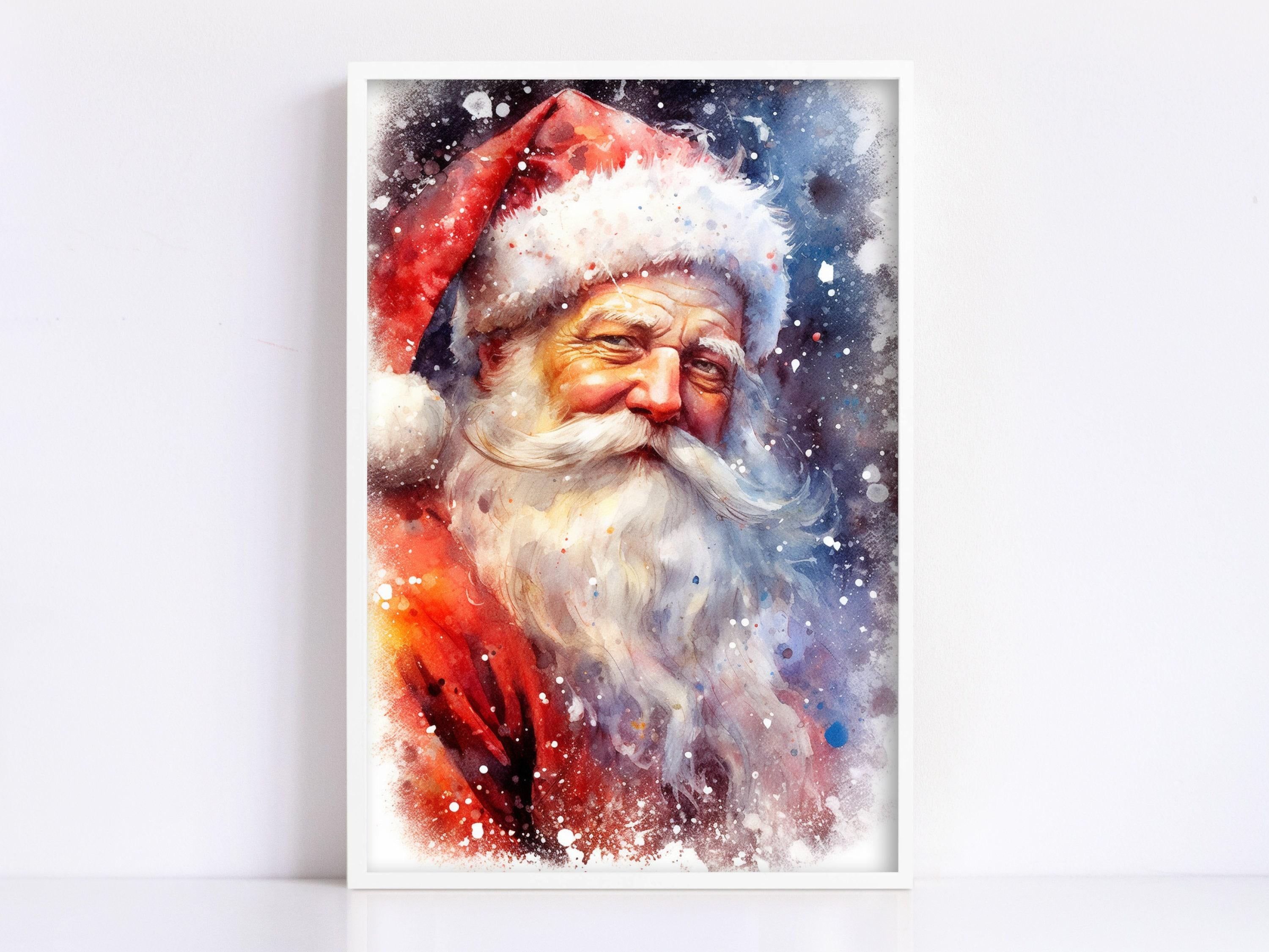 Santa Claus Watercolor Print - Cozy Holiday Art, Giclee Print on Canvas, Artist Paper, Watercolor Paper, Available in Extra Large Sizes