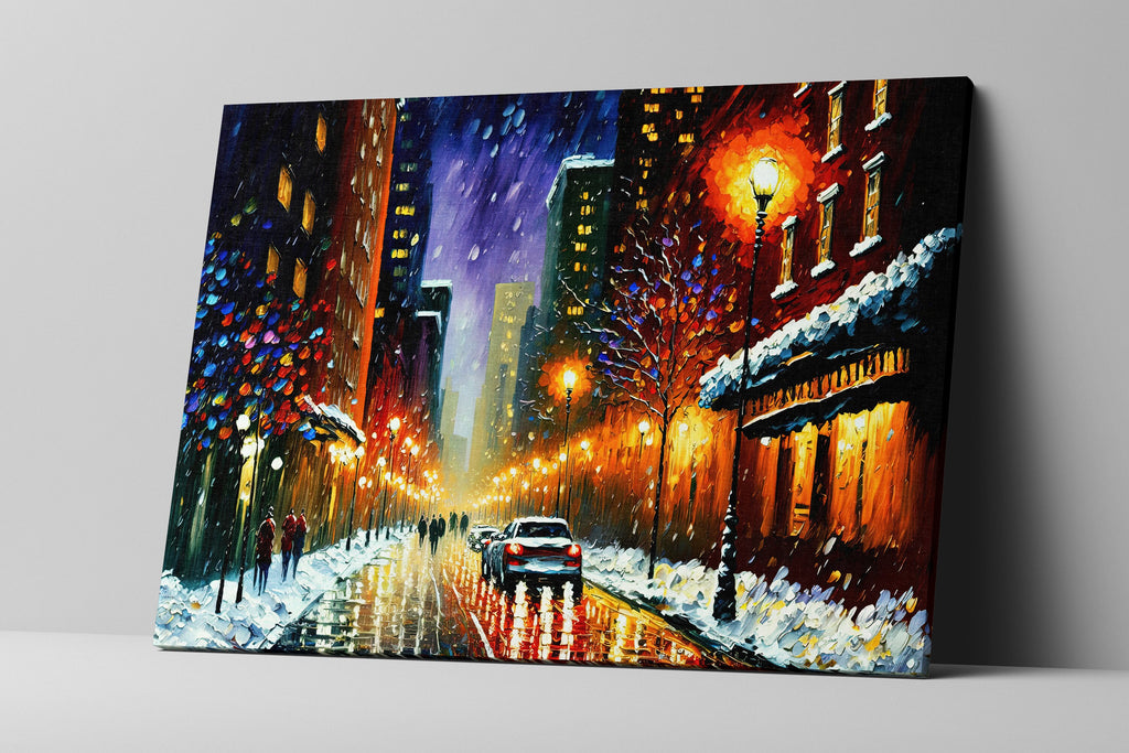 New York Snow Canvas – Cityscape Wall Art With Wooden Frame & Acid Free Ink Print