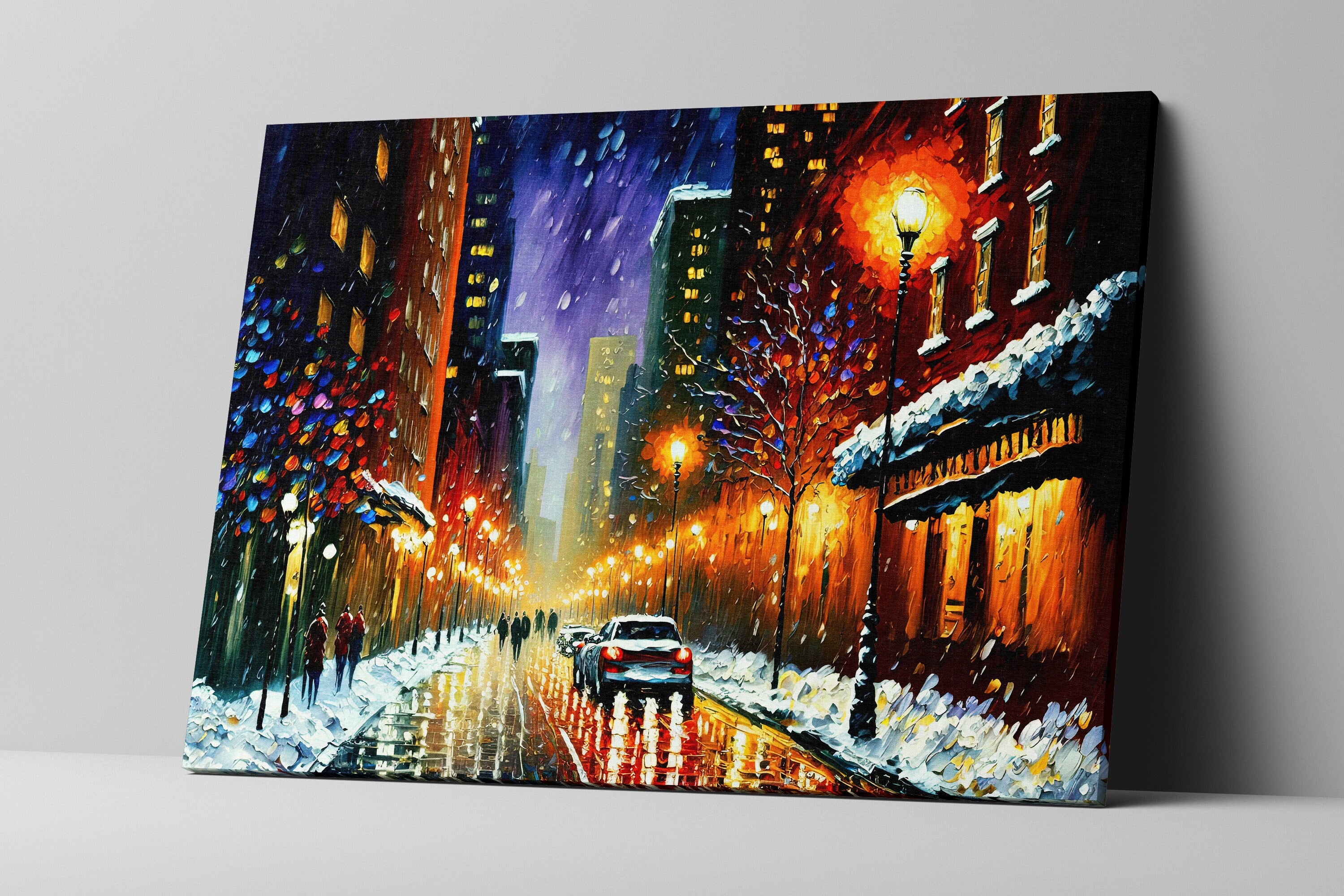 New York Snow Canvas – Cityscape Wall Art With Wooden Frame & Acid Free Ink Print