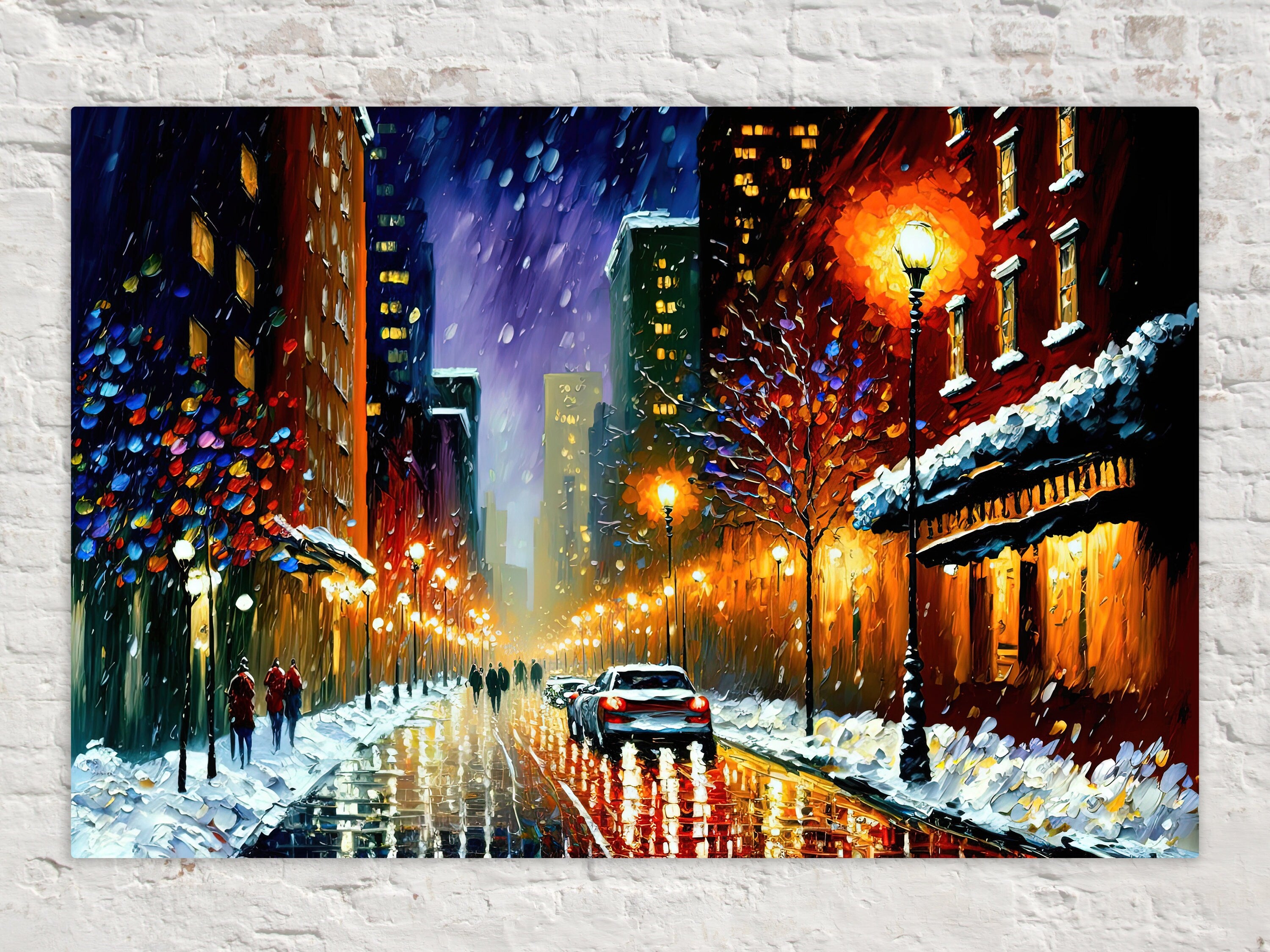 New York Snow Canvas – Cityscape Wall Art With Wooden Frame & Acid Free Ink Print