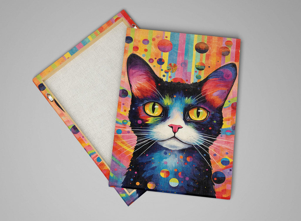 Cat Canvas Wall Art – Large Whimsical Kitten Painting | Colorful Cat Artwork