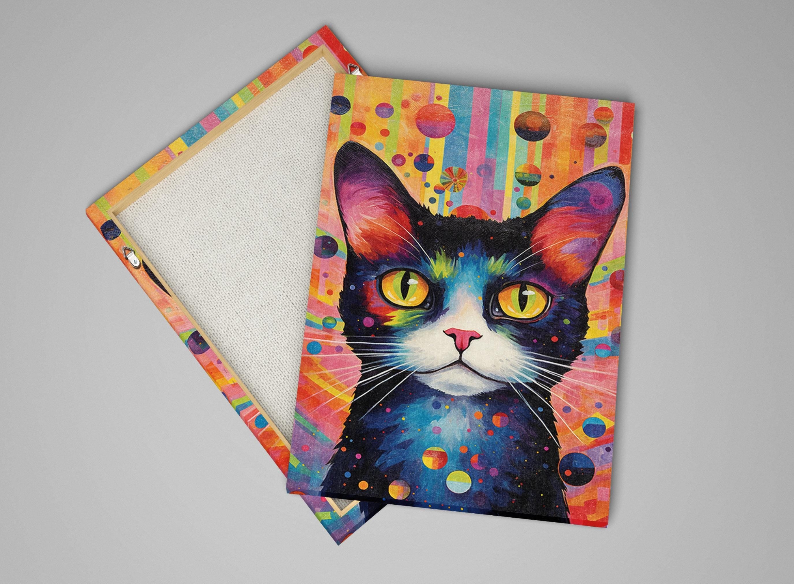 Cat Canvas Wall Art – Large Whimsical Kitten Painting | Colorful Cat Artwork
