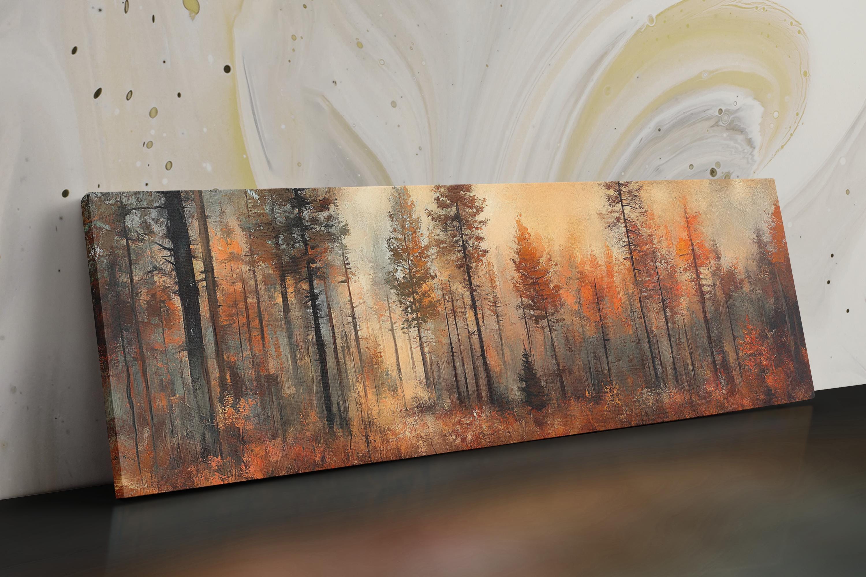 Fall Forest Canvas Print | Oversized Autumn Wall Art with Wood Frame - Cozy Bedroom Decor