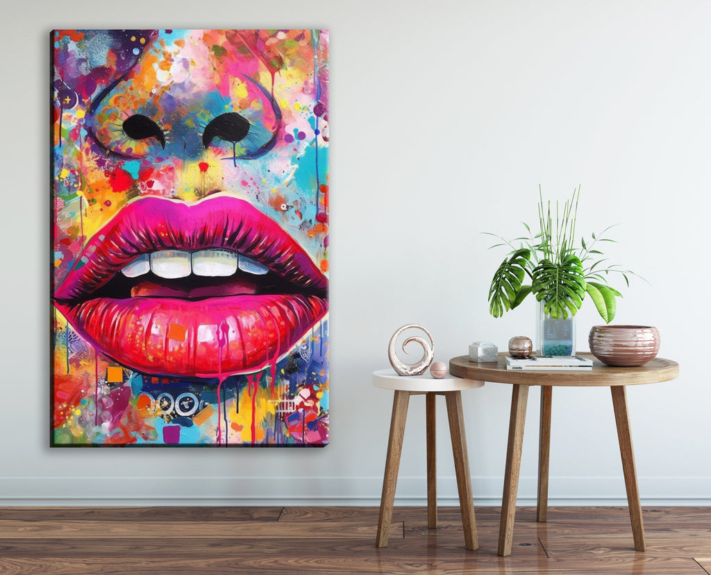 Sexy Lips Wall Art – Woman's Lips Pop Art Canvas Print with Luscious Feminine Beauty