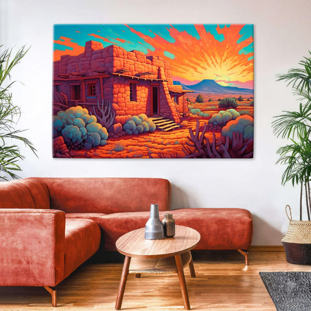 Spanish Adobe Canvas - Gallery Wrapped Large Southwest Landscape Wall Art, Ready to Hang