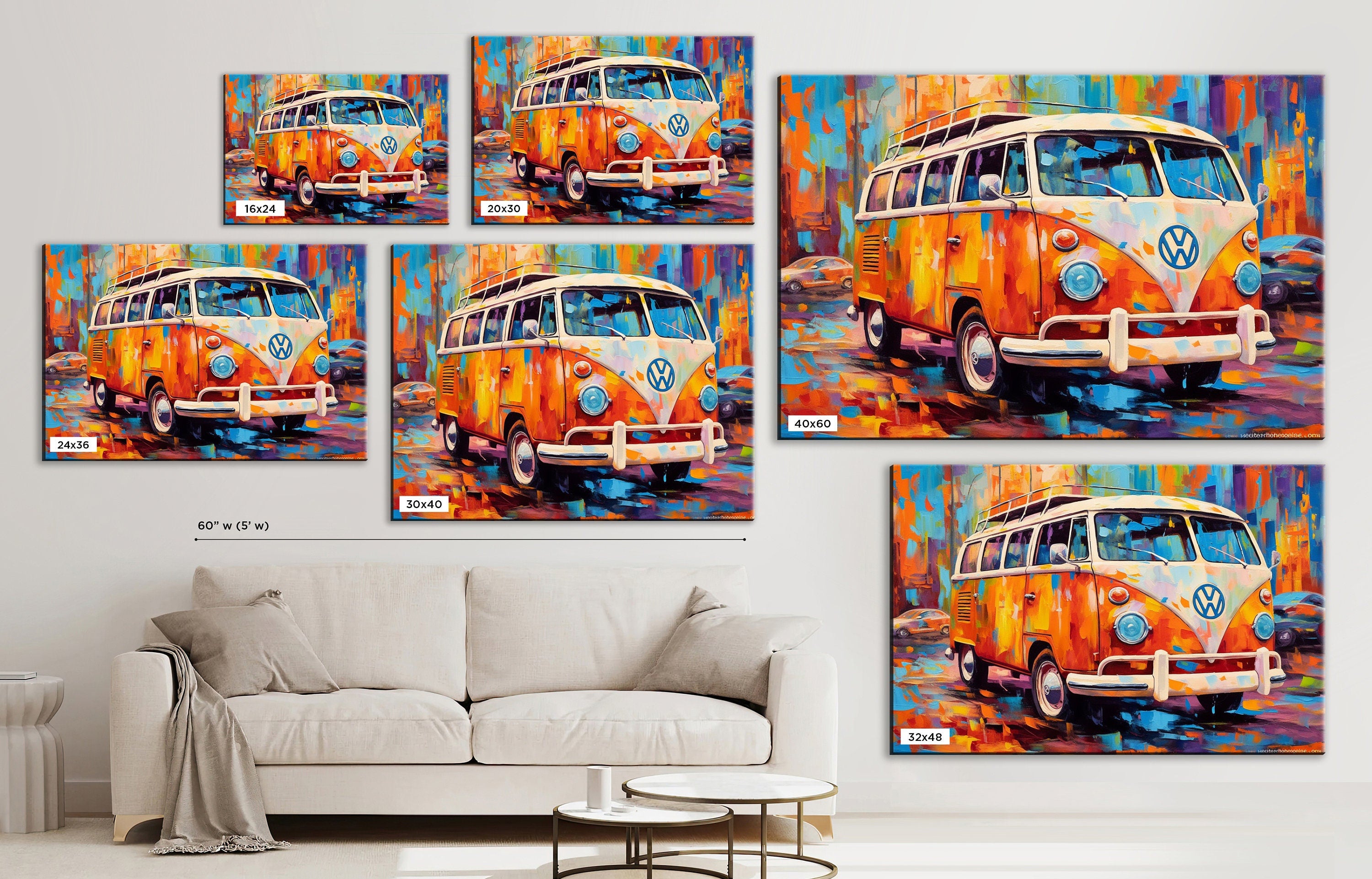 Volkswagen Bus Canvas | Retro VW Bus Art on Gallery Wrapped Canvas - Large Wall Art