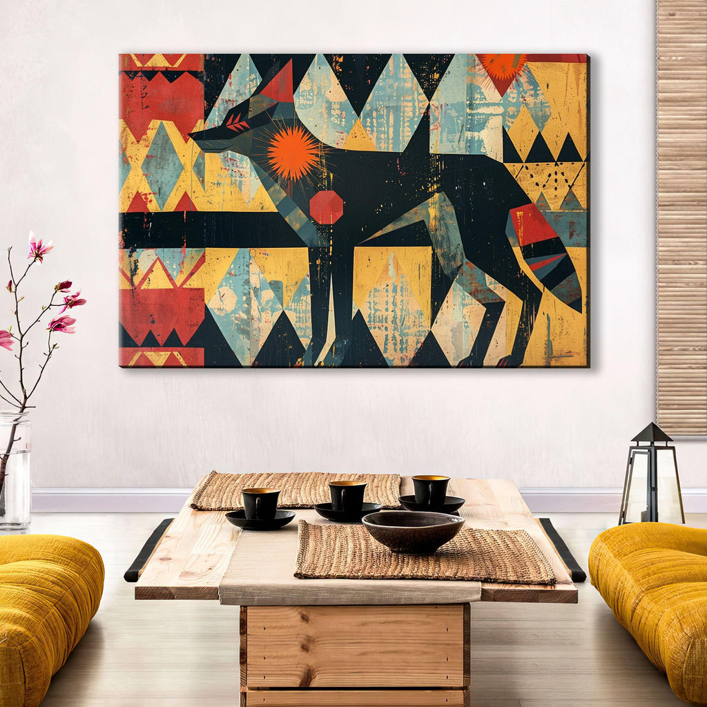 Native American Coyote Art – Modern Southwest Canvas | Large Tribal Spirit Painting