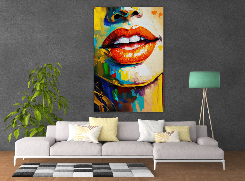 Red Lips Canvas – Seductive Wall Art | Feminine Mystique Decor | Large Pop Art Print
