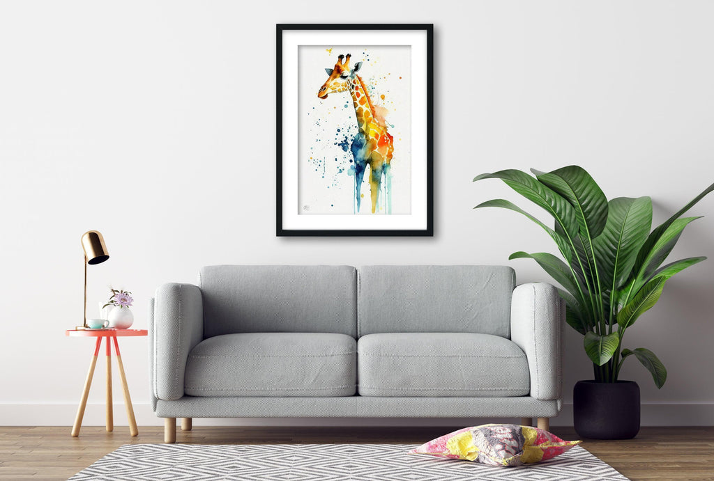 Wildlife Majesty: Giraffe Watercolor Painting, Giclee Print on Canvas, Artist Paper, Watercolor Paper, Available in Extra Large Sizes