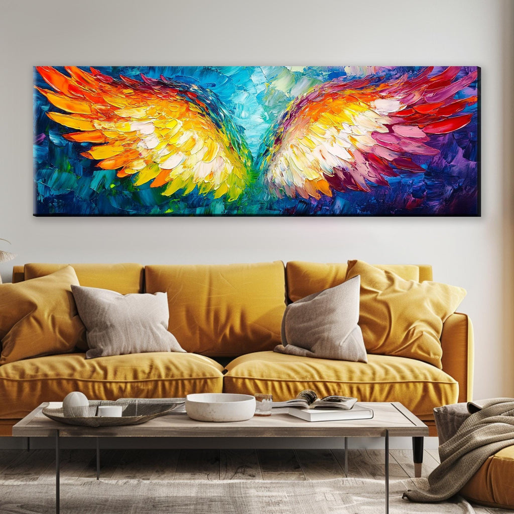 Angel Wings Wall Art - Panoramic Gallery Wrapped Canvas | Framed or Unframed Large Spiritual Decor