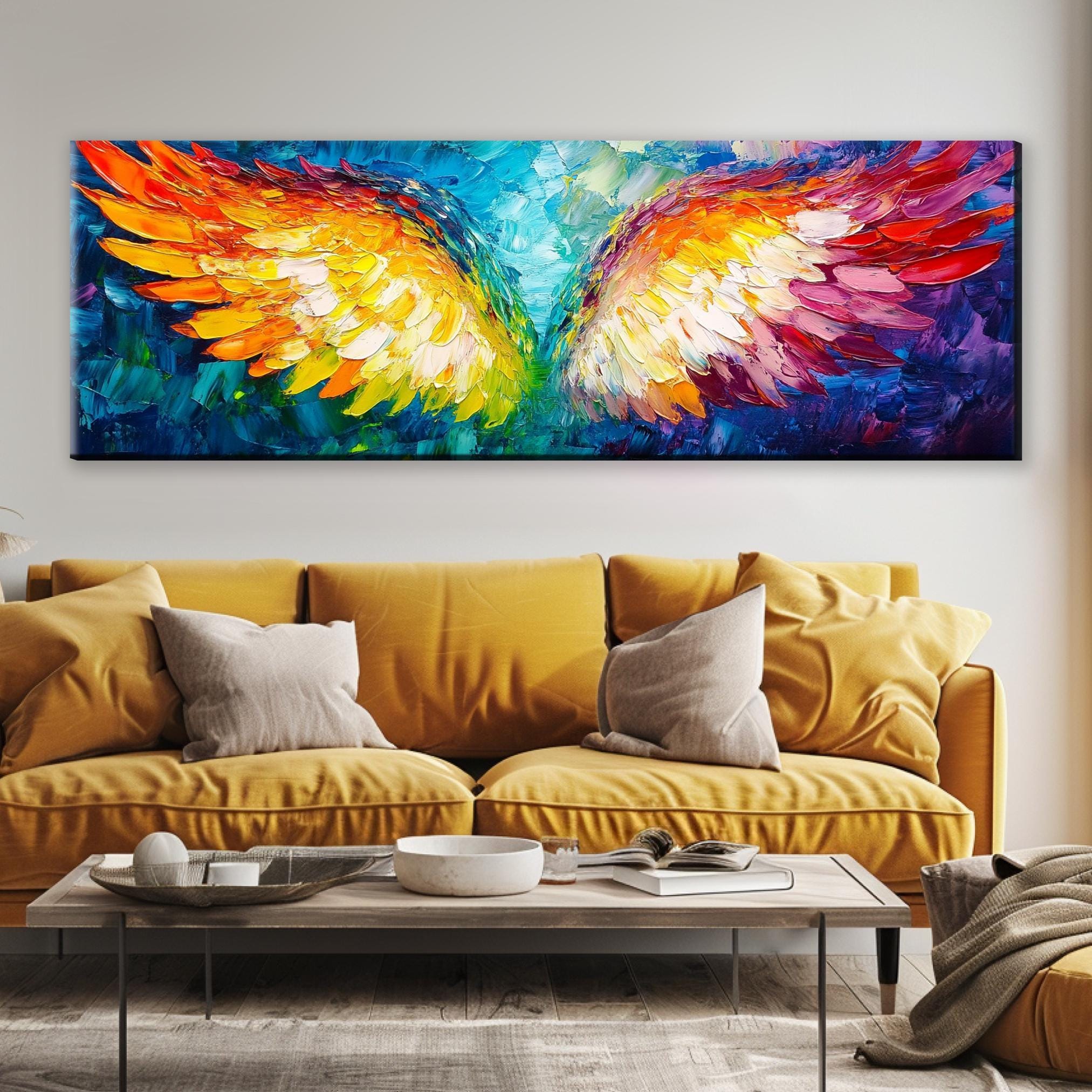 Angel Wings Wall Art - Panoramic Gallery Wrapped Canvas | Framed or Unframed Large Spiritual Decor