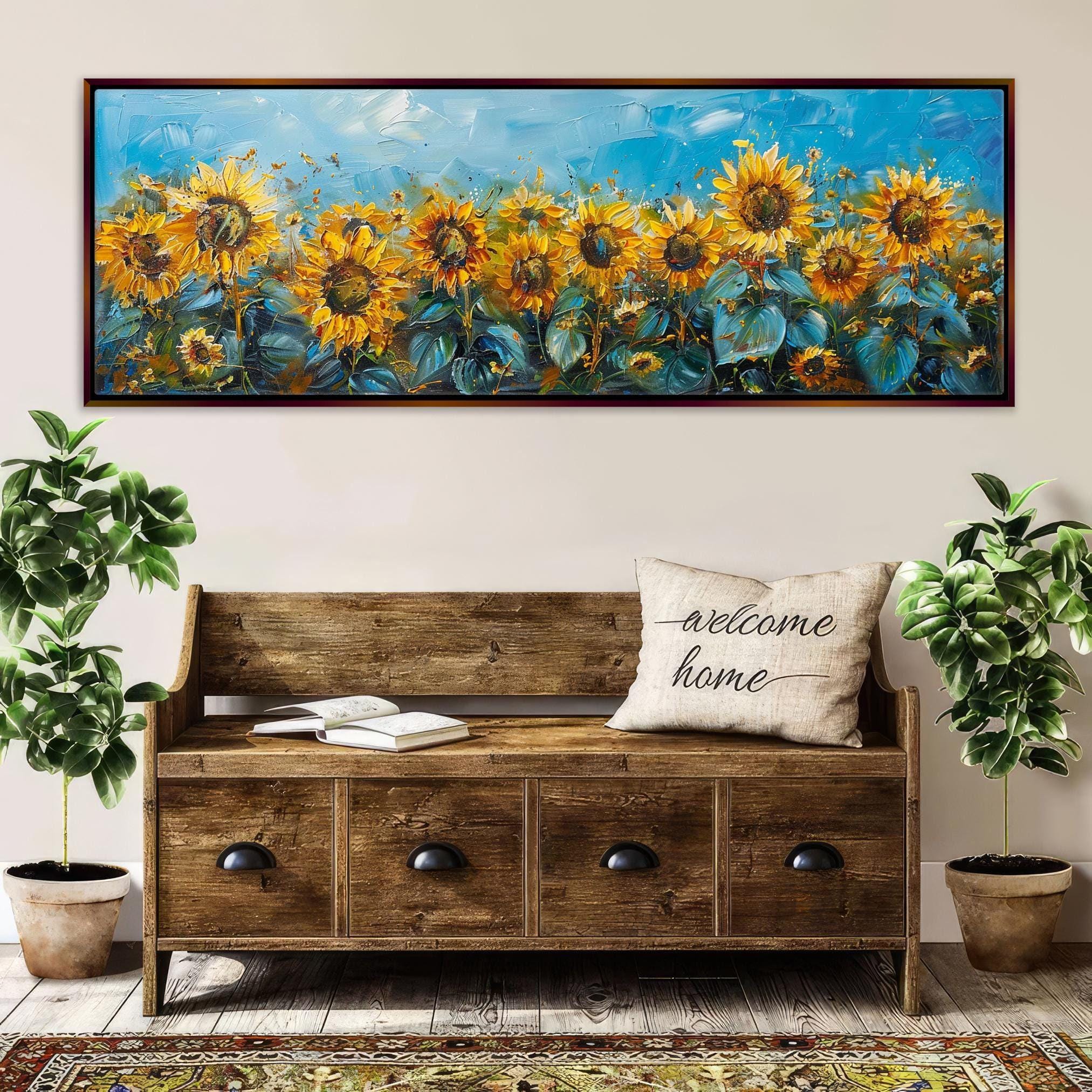 Panoramic Sunflower Wall Art – Large Framed Canvas Print | Ready to Hang
