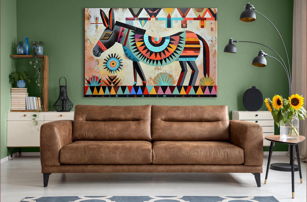 Tribal Donkey Portrait - Southwest Donkey Art on Large Gallery Wrapped Canvas
