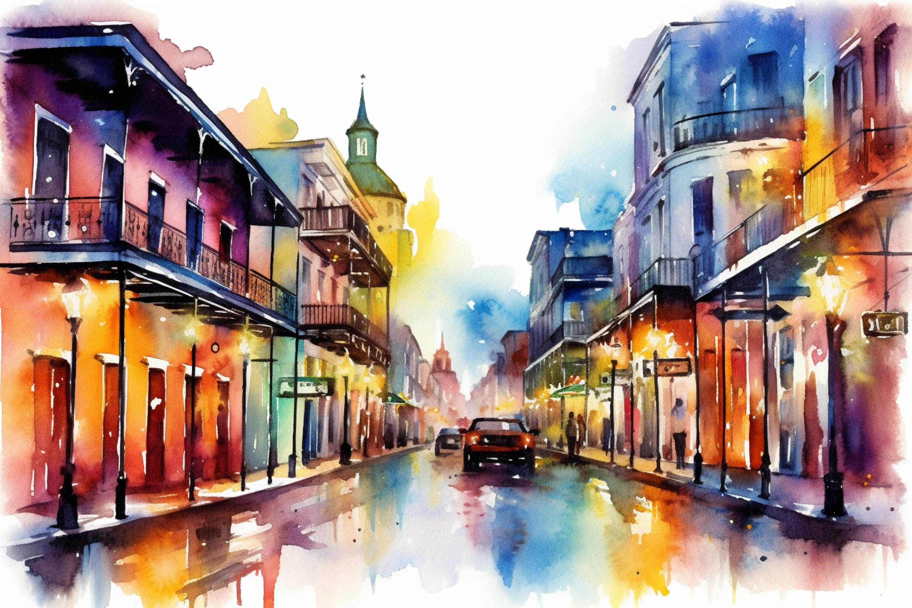 French Quarter Elegance - New Orleans Watercolor Art, Giclee Print on Canvas, Artist Paper, Watercolor Paper, Available in Extra Large Sizes