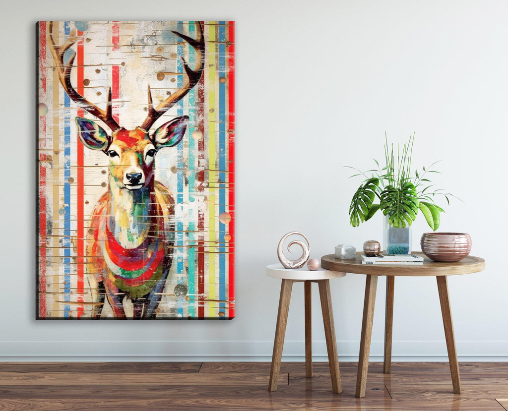 Reindeer Canvas Art – Woodland Christmas Wall Decor | Gallery Wrapped Holiday Print