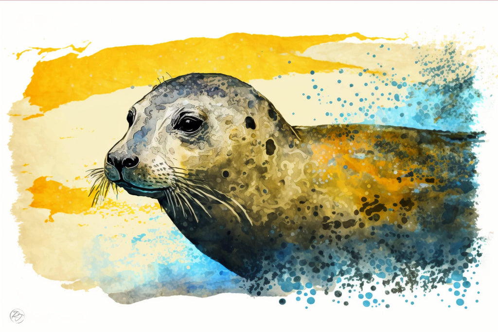 Coastal Guardian: Watercolor Seal Wall Art Print, Giclee Print on Canvas, Artist Paper, Watercolor Paper, Available in Extra Large Sizes