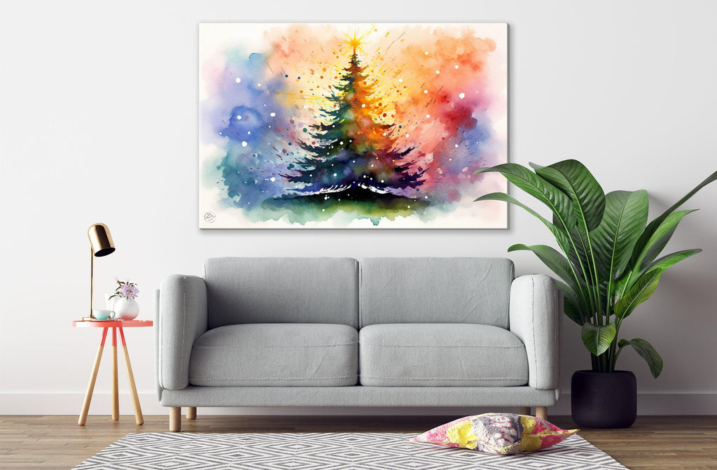Charming Watercolor Christmas Tree - Winter Wonderland Art, Print on Canvas, Artist Paper, Watercolor Paper, Available in Extra Large Sizes