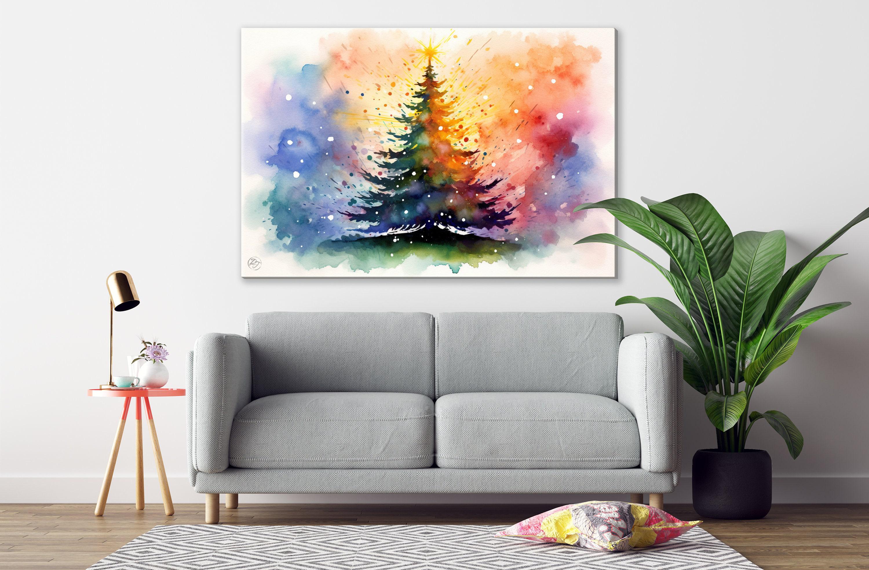 Charming Watercolor Christmas Tree - Winter Wonderland Art, Print on Canvas, Artist Paper, Watercolor Paper, Available in Extra Large Sizes
