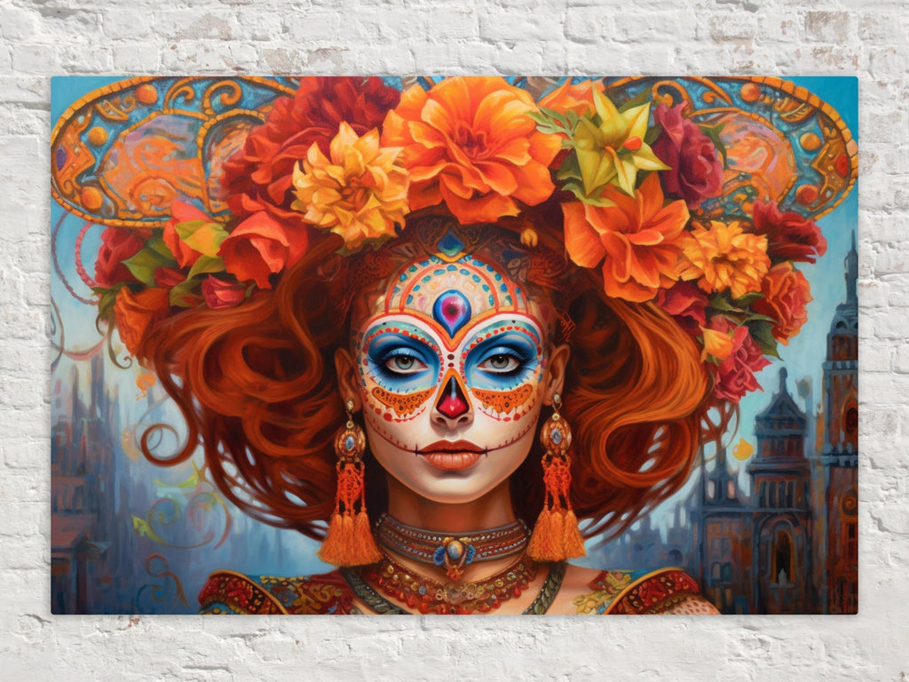Day of the Dead Canvas – Large Floral Skull Canvas Print | Mexican Heritage Art