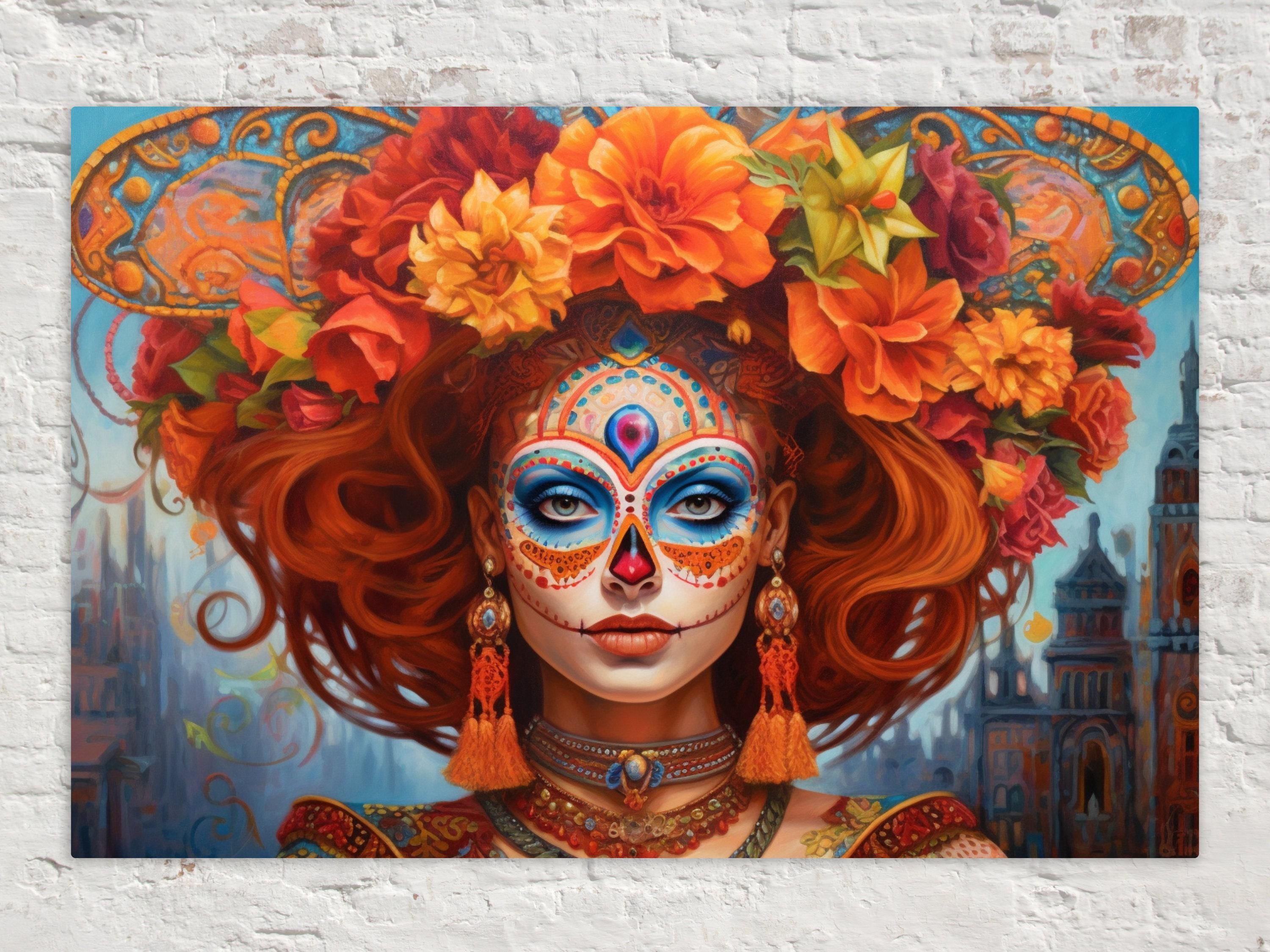 Day of the Dead Canvas – Large Floral Skull Canvas Print | Mexican Heritage Art