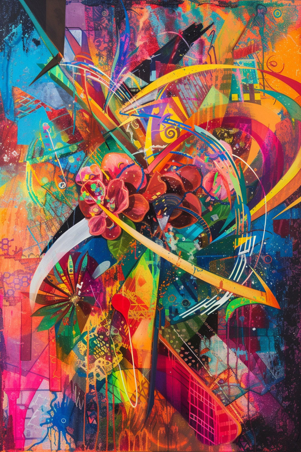 Retro Futurism Wall Art – Cosmic Retro Decor on Extra Large Gallery Wrapped Canvas