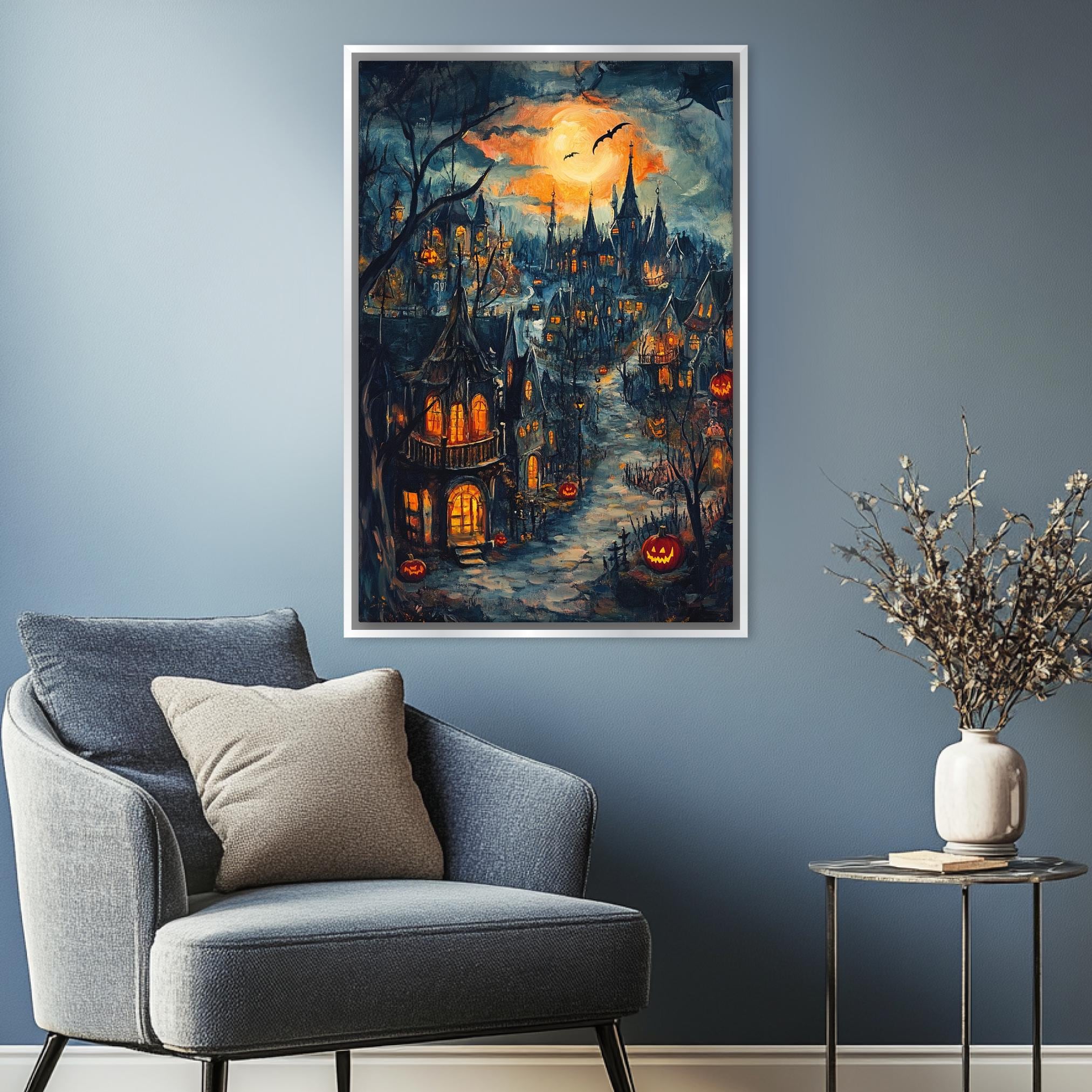 Halloween Town Canvas - Extra Large Framed Wall Art | Spooky Seasonal Decor