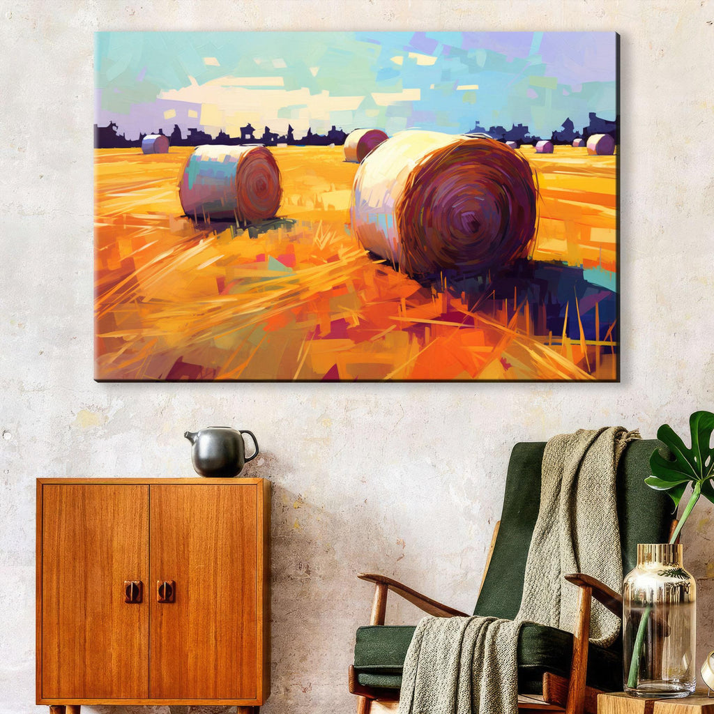 Farmhouse Canvas Art - Rustic Wall Decor | Large Farm Field Painting on Gallery Wrapped Canvas