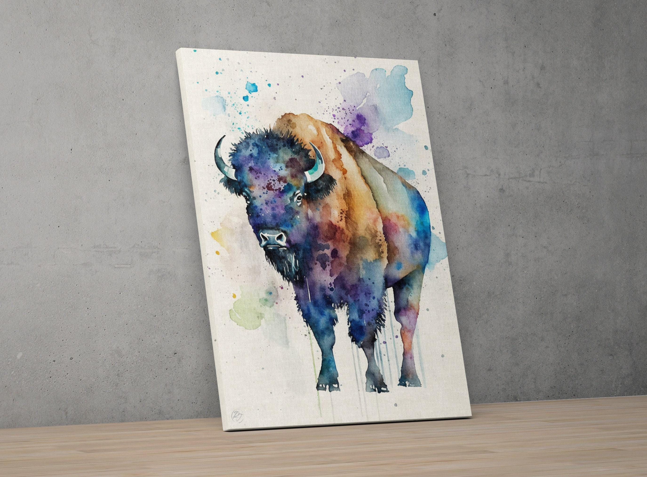 Wildlife Grace: Bison Watercolor Painting, Giclee Print on Canvas, Artist Paper, Watercolor Paper, Available in Extra Large Sizes