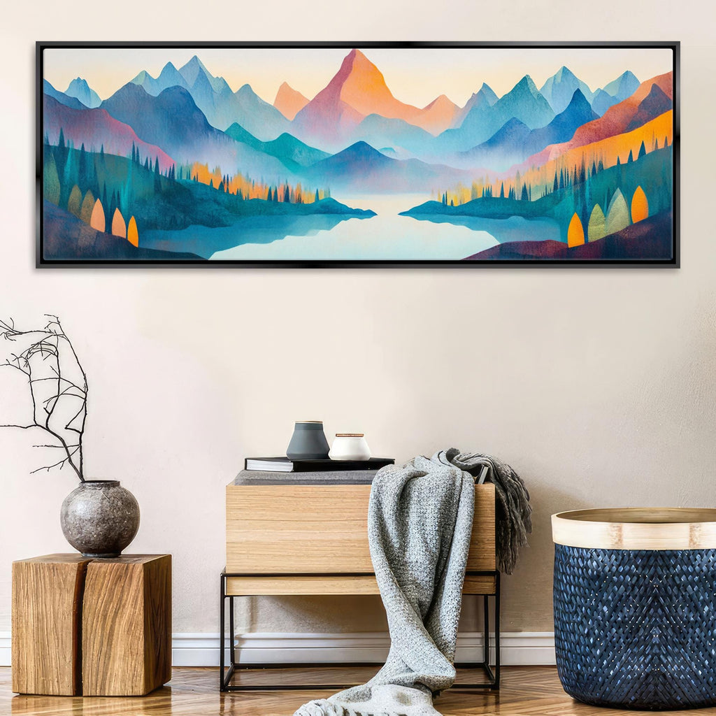 a living room with a painting on the wall