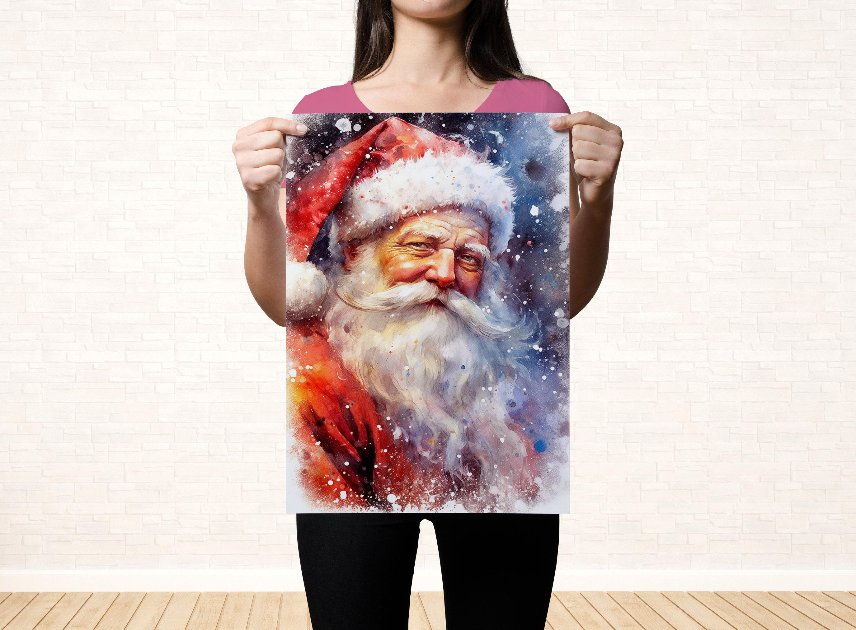 Santa Claus Watercolor Print - Cozy Holiday Art, Giclee Print on Canvas, Artist Paper, Watercolor Paper, Available in Extra Large Sizes