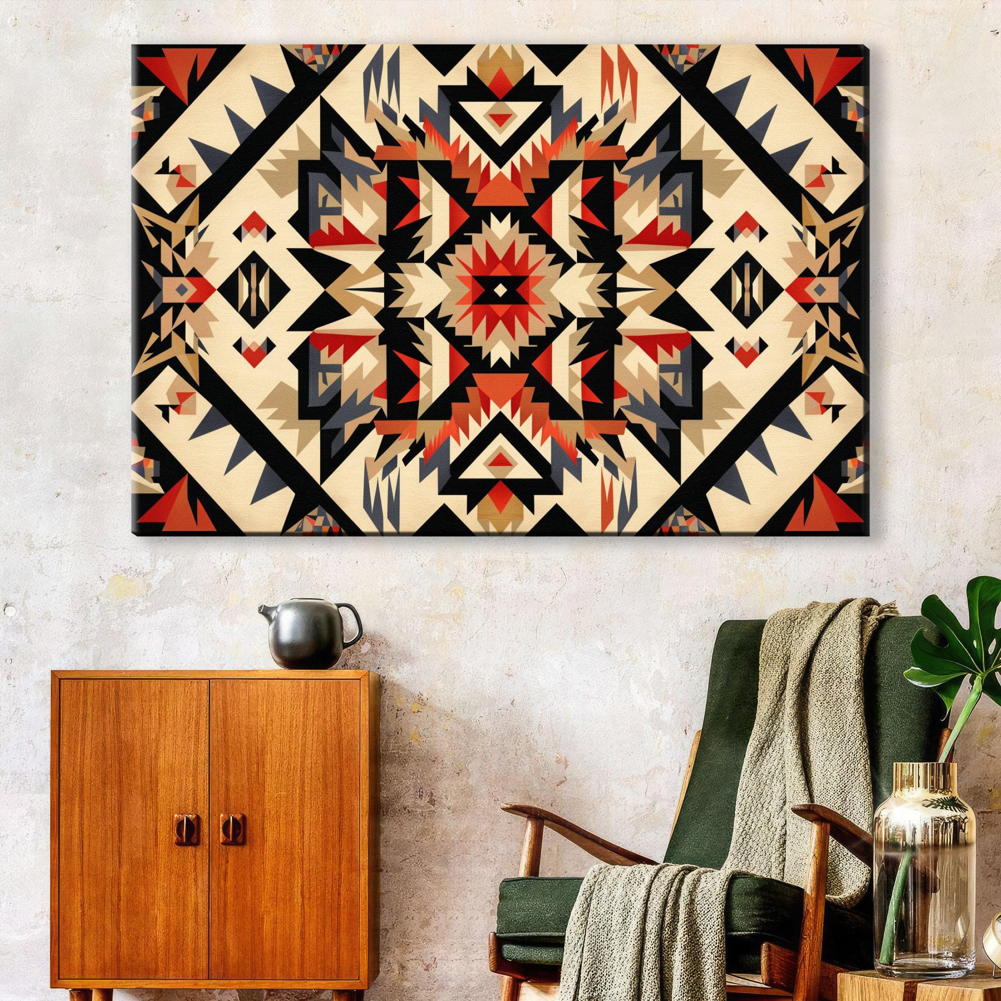 Native American Wall Art – Extra Large Tribal Pattern Decor on Gallery Wrapped Canvas