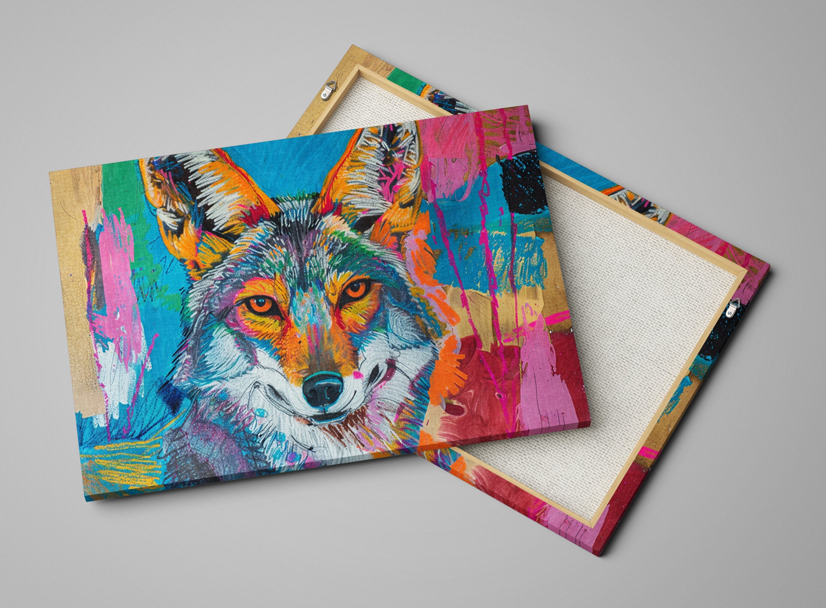 Modern Coyote Canvas – Large Gallery Wrapped Pop Art Style Coyote Print, Ready to Hang