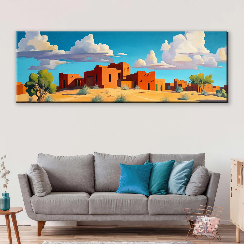 a living room with a couch and a painting on the wall