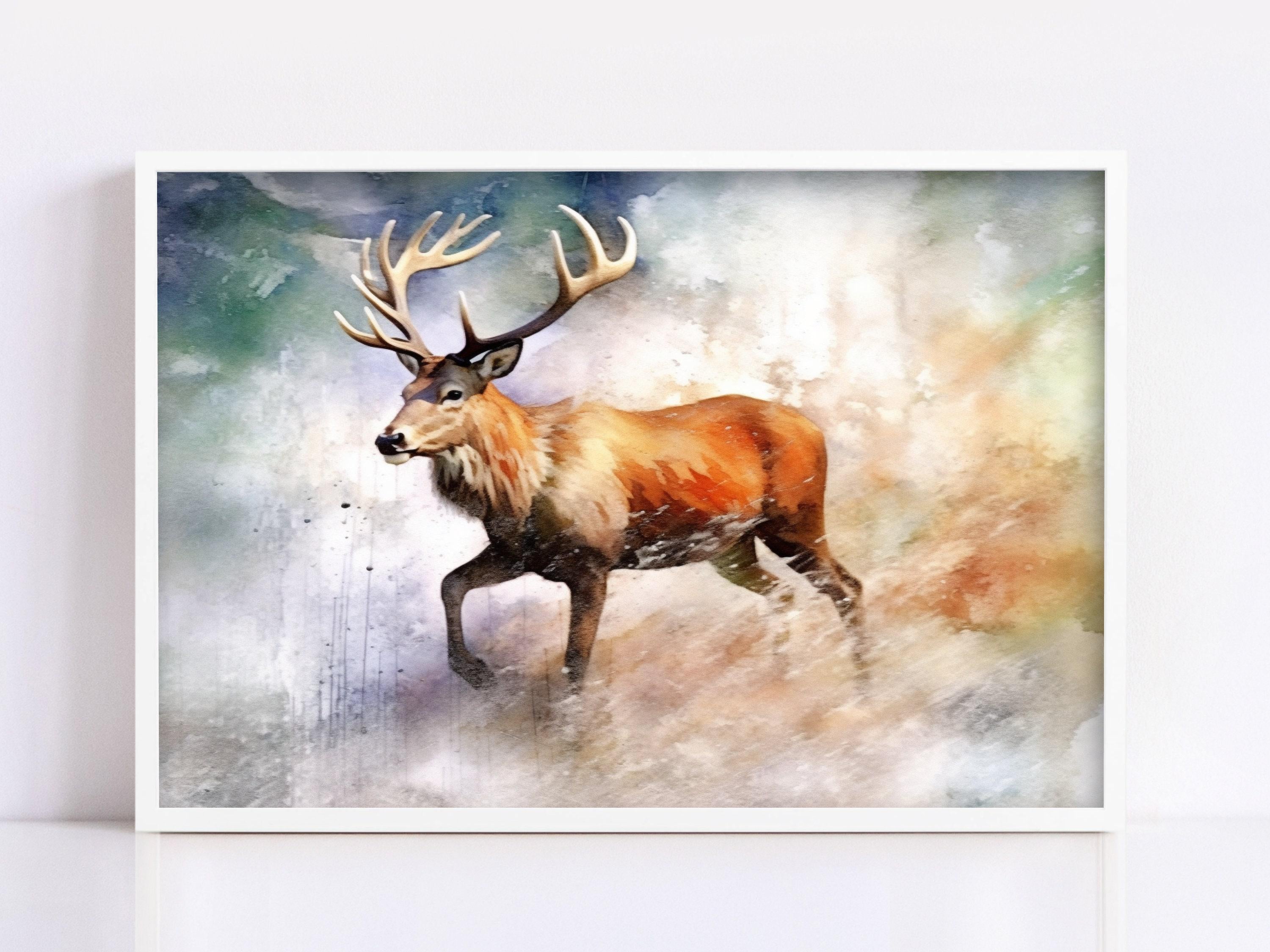 Graceful Reindeer Watercolor - Holiday Wall Decor, Giclee Print on Canvas, Artist Paper, Watercolor Paper, Available in Extra Large Sizes