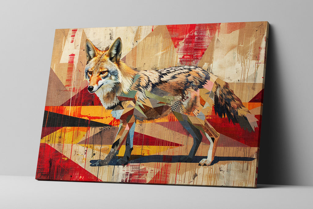 Contemporary Coyote Painting – Large Gallery Wrapped Canvas | Modern Desert Animal Art