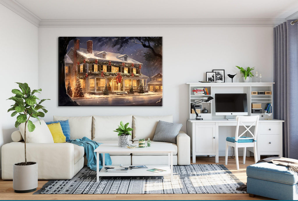 Cozy Christmas House Print - Holiday Wall Art on Gallery Wrapped Canvas, Extra Large Sizes