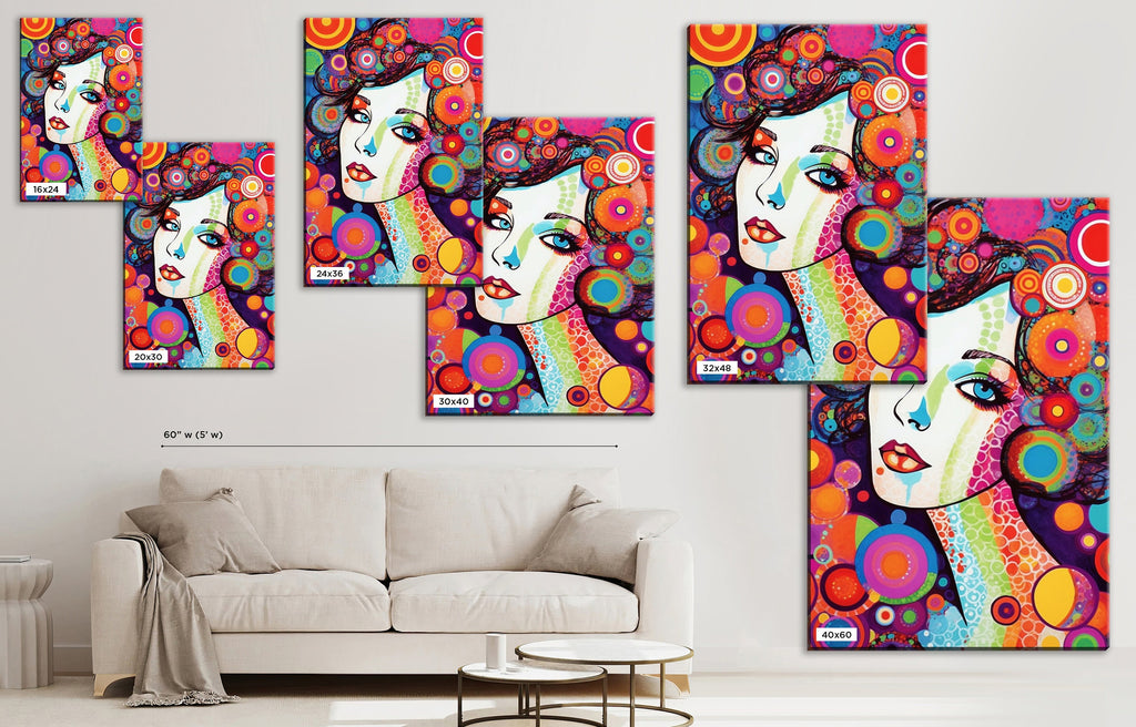 Retro Glam Canvas Art - Large Feminine Beauty Painting | Expressive Woman Face Pop Art