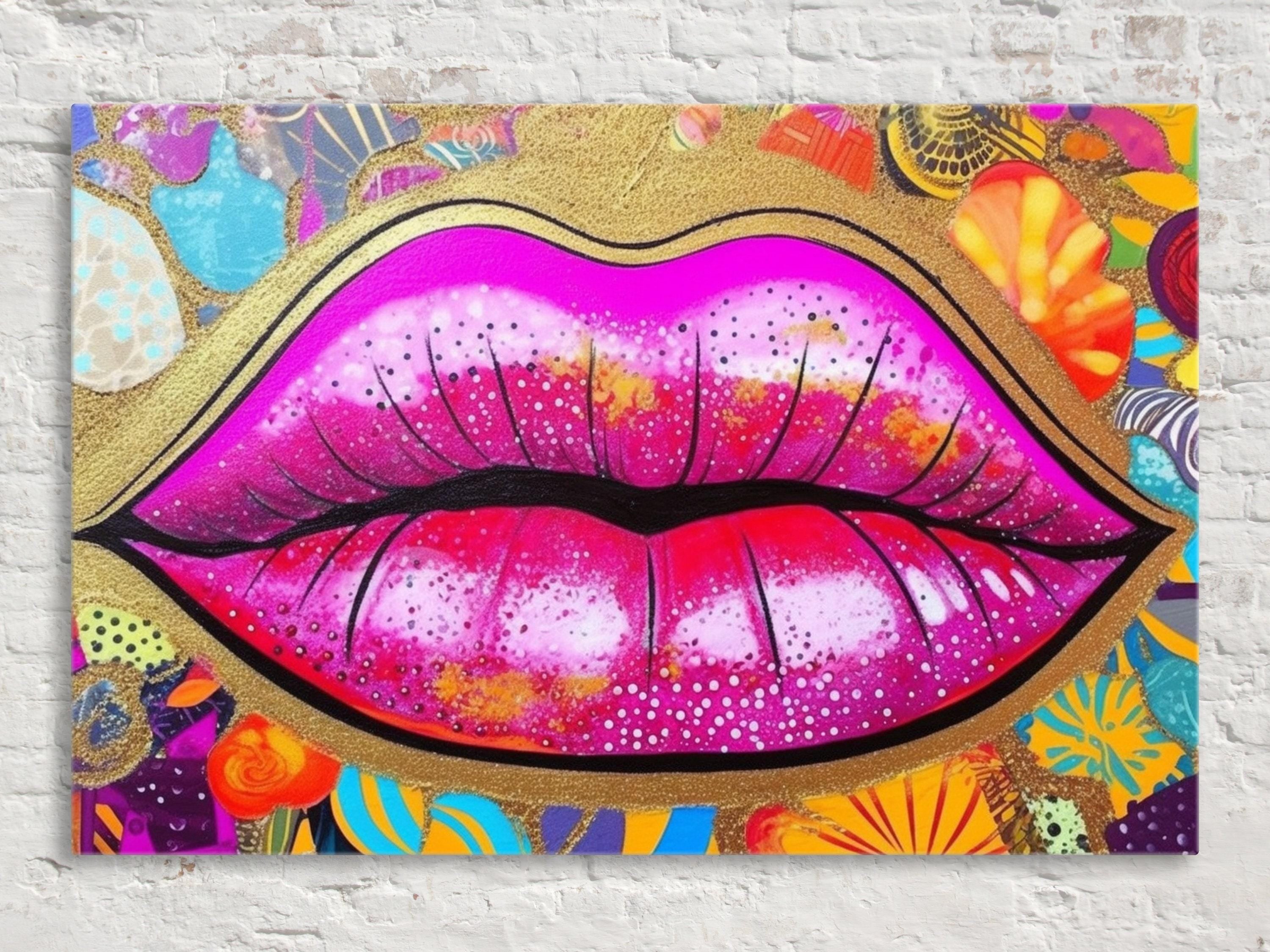 Gold Glitter Lips Canvas Wall Art – Large Feminine Pop Art Decor, Gallery Ready Print