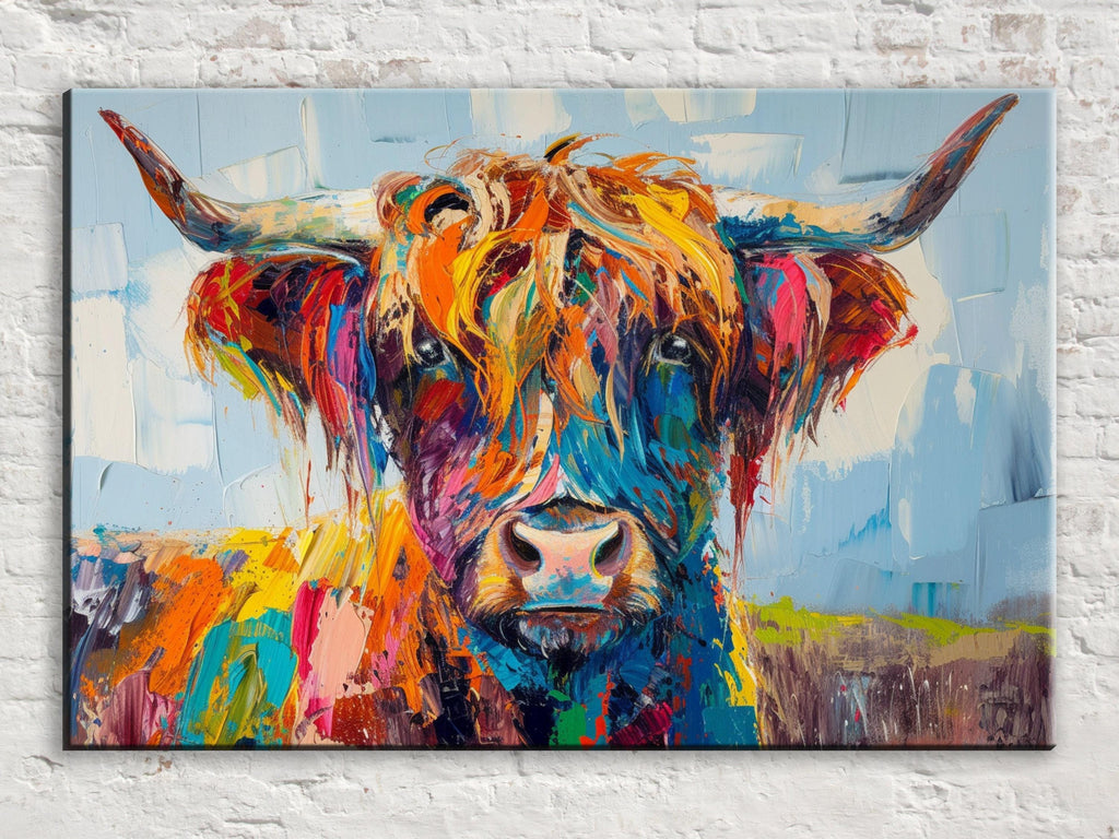 Highland Cow Canvas - Rustic Farmhouse Wall Art | Extra Large Gallery Wrapped Print